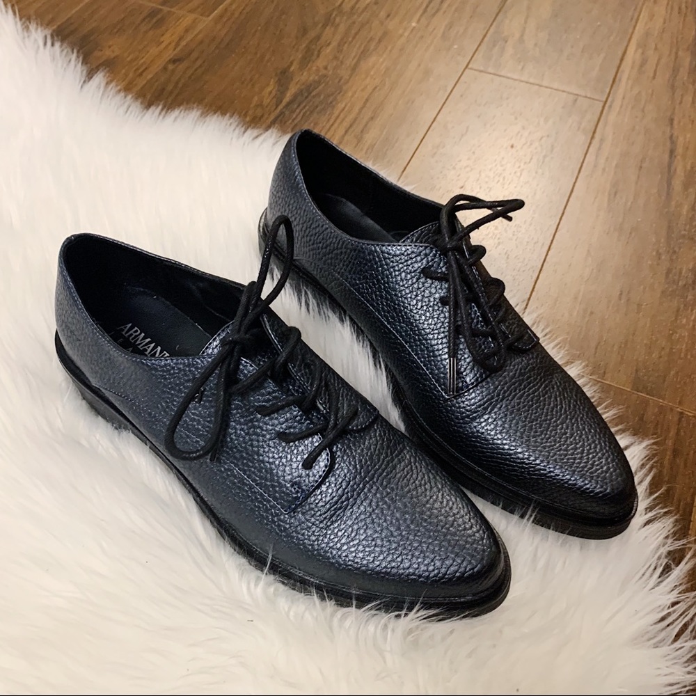 Armani Jeans Black Textured Leather Lace-Up Oxfords